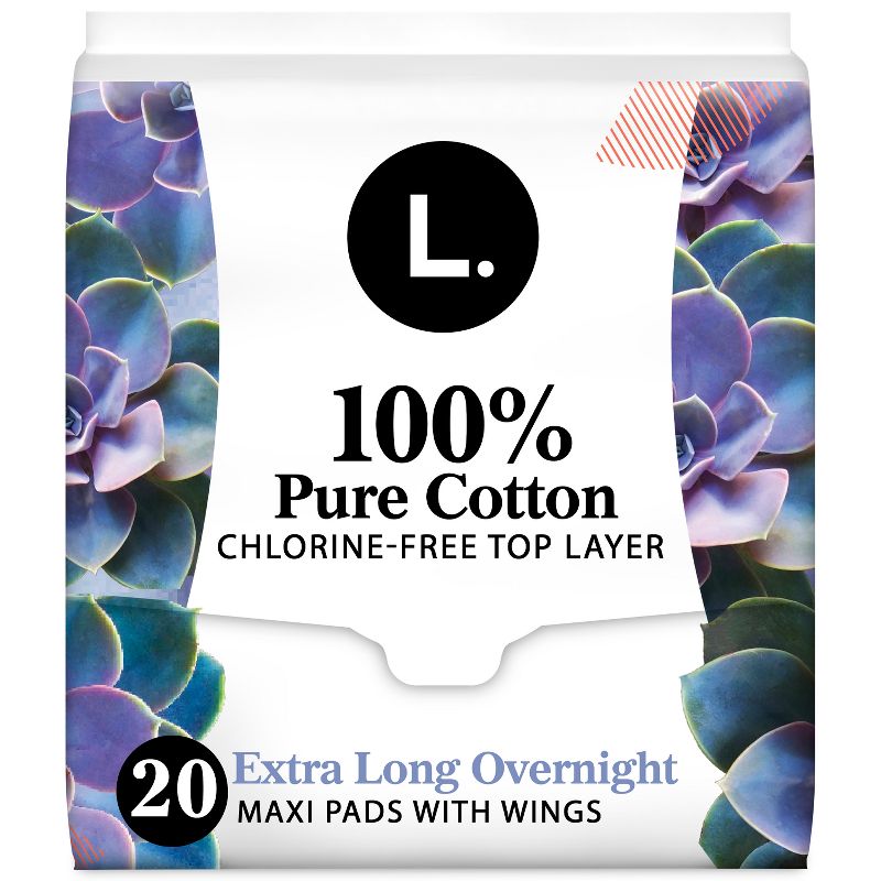 L . Organic Cotton Maxi Extra Long Overnight Pads, 1 of 12