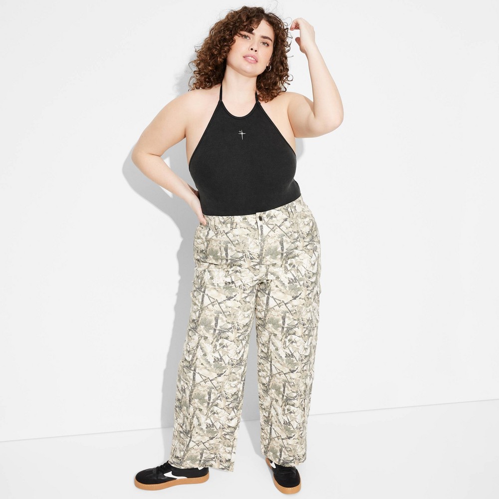 Women's High Cut Embellished Halter Bodysuit - Wild Fable™ Black Wash XXL: Backless, Adjustable Straps, Crotch Snap