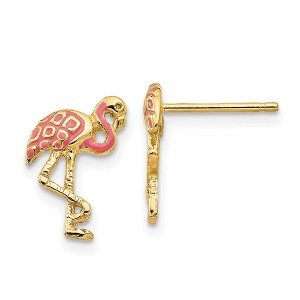 Black Bow Jewelry Pink Flamingo Post Earrings in 14k Yellow Gold and Enamel - 1 of 4