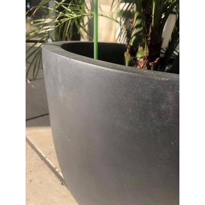 21.7" Tall Round Charcoal Concrete and Fiberglass Planter