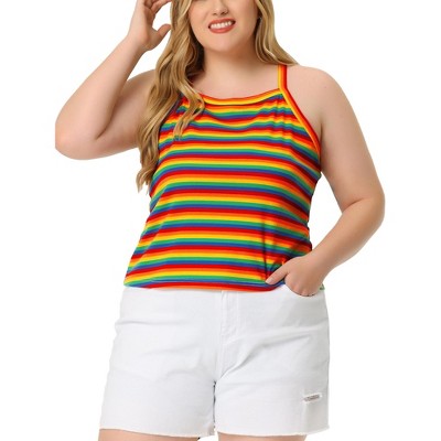 Women's Plus Size Stripe Crew Neck Sleeveless Stretch Camisole - Agnes Orinda