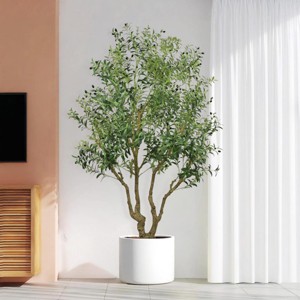 SEVOBAL Artificial Plants 8FT Tall Olive Tree Large Faux Decorative Tree with Realistic Leaves and Fruit for Decor, Green, 59"*59"*98.4" - 1 of 4