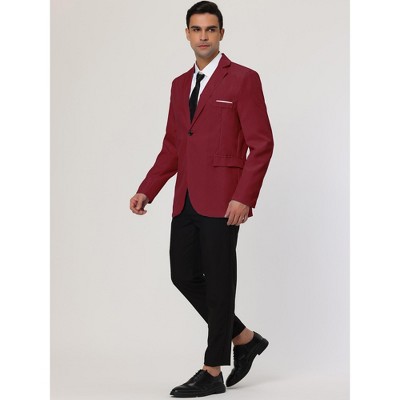 Lars Amadeus Men's Dress Slim Fit Blazer Single Breasted One Button Suit Sports Coat Small Burgundy — фото 4