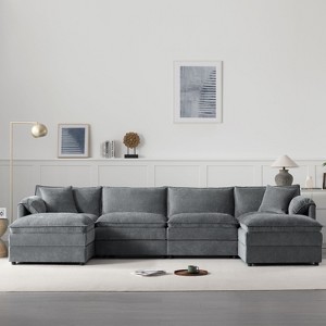 CAVINAS 136"Modular Sectional Sofa with 6 Seats,U-shaped Cloud Couch for Living Room,Oversized Couch with Double Cushions,Dark Blue - 1 of 4