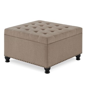 VYNXARIA Ottomans and Benches - 30"x30"x18" Large Square Storage Ottoman with Button Tufting and Nail Trim - 1 of 4