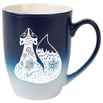 Elanze Designs 12 Ounce Vibrant Two Toned Ombre Ceramic Tea Coffee Cup Mug Blue White Sly Forest Fox