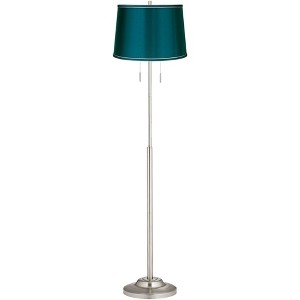 360 Lighting Abba Modern Floor Lamp Standing 66" Tall Brushed Nickel Silver Metal Satin Teal Blue Drum Shade for Living Room Bedroom Office House Home - 1 of 3
