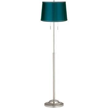 360 Lighting Abba Modern Floor Lamp Standing 66" Tall Brushed Nickel Silver Metal Satin Teal Blue Drum Shade for Living Room Bedroom Office House Home