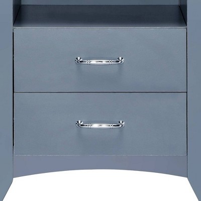 Gray 2-Drawer Wooden Nightstand with Open Shelf
