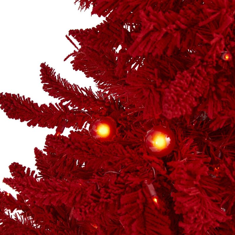 4ft Nearly Natural Pre-Lit Red Flocked Fraser Fir Artificial Christmas Tree Red Lights, 4 of 7