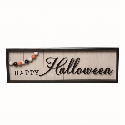 Transpac Wood White Halloween Happy Halloween Beaded Sign