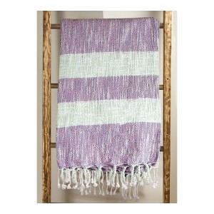 Manual Woodworkers and Weavers Cotton Stripe Throw Blanket, 50 x 60 Inches, Lavender and White, Soft Lightweight Cotton for Cozy Home Decor - 1 of 3