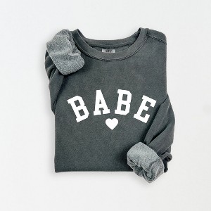 Simply Sage Market Women's Lightweight Garment Dyed Graphic Sweatshirt Babe Heart - 1 of 4