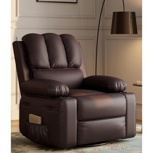 Manual PU Leather Recliner Chair - 26.8" Ergonomic Design with Cup Holders & Storage, for Home Theater, Living Room - 1 of 4
