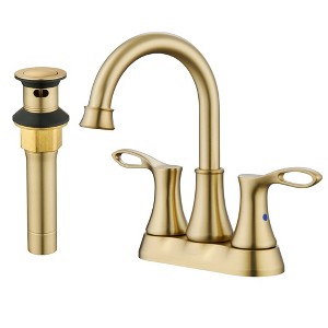 CASAINC 4 in. Centerset Double Handle High Arc Bathroom Sink Faucet Lavatory Faucet with Stainless steel Drain in Brushed Gold - 1 of 4