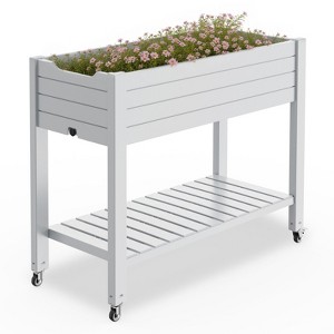 VisioGear Raised Garden Bed, Rectangle Planter with 4 Wheels, Mobile Garden Planter with 1 Shelf for Backyard, Grey, 48"*24"*33" - 1 of 4