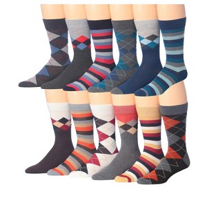 JAMES FIALLO  Mens 12 Pairs Novelty Fashion Argyle Colorful Patterned Dress Socks for Men - 1 of 4