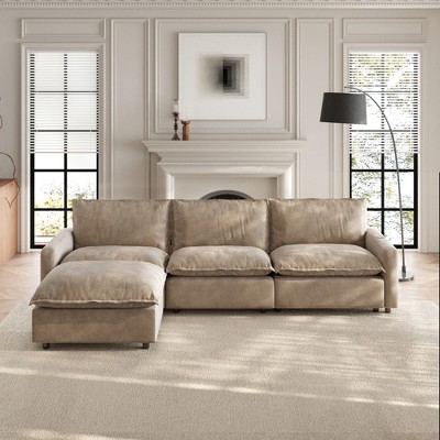 WJSHome 116''Oversized L-Shape Cloud Couch Modular Sectional Reclining Couches for Living Room, 3 Seat with Power Recliner Sofa & Ottoman