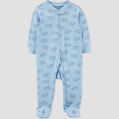 Image of Baby Boys' Rhino Footed Pajamas - Just One You® made by carter's Blue 3M
