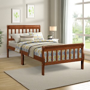 Twin Size Wood Platform Bed with Headboard, Footboard and Wooden Slat Support-ModernLuxe - 1 of 4