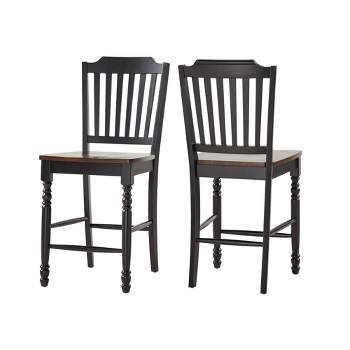 Set of 2 24" Countryside Slat Back Counter Height Barstool Antique Black - Inspire Q