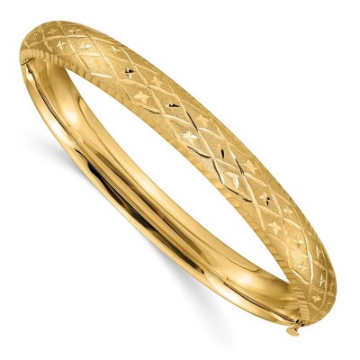 Black Bow Jewelry 8.5mm 14k Yellow Gold Diamond Cut Fancy Hinged Bangle Bracelet