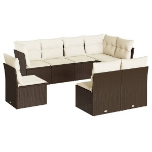 vidaXL Garden Sofa Set Brown PE Rattan Large Modular Garden Sofa Set - Brown and cream Without table - 1 of 4