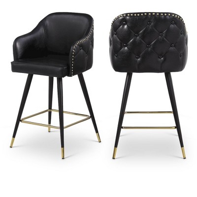Meridian Furniture,Barbosa Black Vegan Leather Counter/Bar Stool, Set of 2
