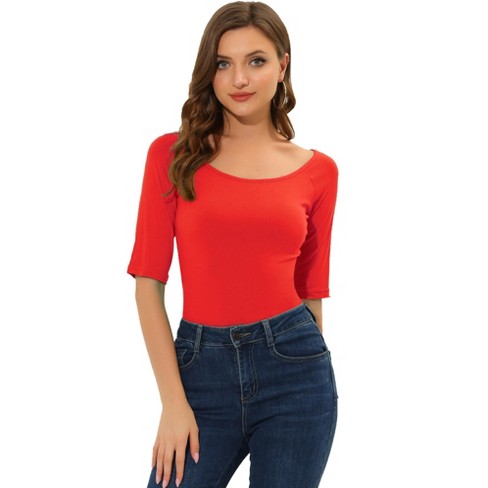 Women's Basic Solid Stretchable Scoop Neck Long Sleeve Crop Top :  : Clothing, Shoes & Accessories