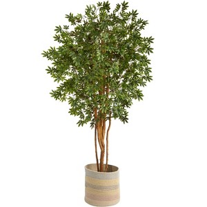 Nearly Natural 6-ft Japanese Maple Artificial Tree in Handmade Natural Cotton Multicolored Woven Planter - 1 of 4