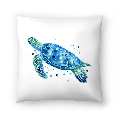 Americanflat- Sargasso Blue Sea Turtle Throw Pillow By Sam Nagel - 14.0H x  14.0W x 1.5D