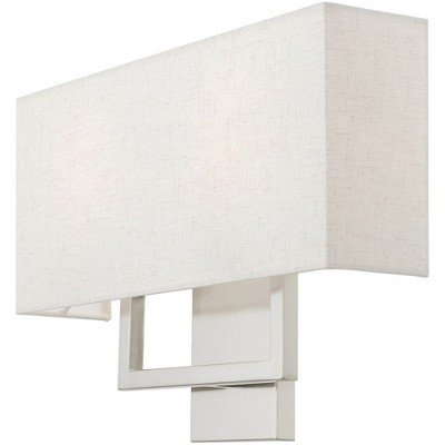 Brushed Nickel 2-Light Wall Sconce with Oatmeal Fabric Shade