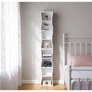 Airsurfer 8-Tier White Bookshelf Slim Modern Bookshelf Storage Organizer for Living Room Decoration - 1 of 4