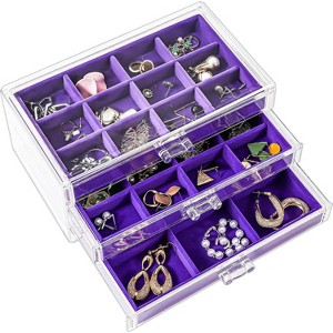 5-Drawer Acrylic Earring Organizer with Adjustable Velvet Trays, Clear Jewelry Storage Box for Women, Grey - 1 of 4