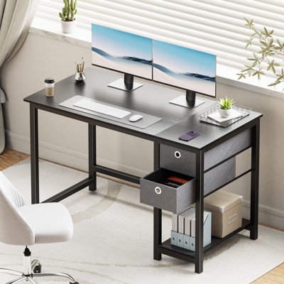 Computer Desk with Drawers Home Office Desk Writing Desk Work Desk PC Table Study Desk with 2-Tier Drawers Storage Shelf Side Hook