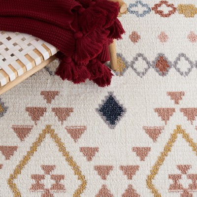 Ivory and Multi Moroccan Boho Tribal 4' x 6' Area Rug