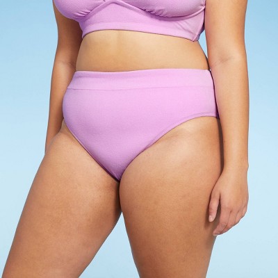 Juniors' Plus Size Contrast Binding Terry High Waist Bikini Bottom - Xhilaration™ Violet