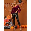 INSPIRE CHIC Women's Regular Fit V Neck Velvet Flare Long Sleeve Peplum Blouse - 3 of 4