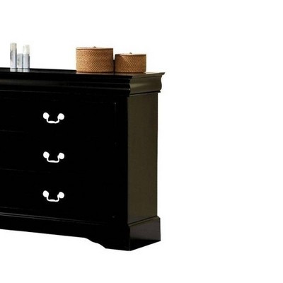 Louis Philippe III Sleek Black 6-Drawer Dresser with Nickel Handles