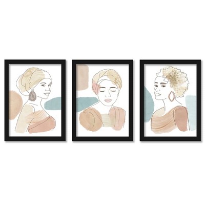 Americanflat Minimalist Modern (set Of 3) Brush Portrait By Anne Tavoletti  Framed Triptych Wall Art Set : Target