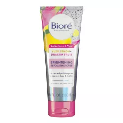 Biore Brightening Exfoliating Scrub, For All Skin Types, Unclog Pores Yuzu Lemon + Dragon Fruit - 3.5 fl oz