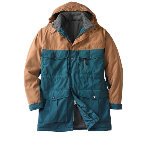 Boulder Creek by KingSize Men's Big & Tall Fleece-Lined Parka with  Detachable Hood and 6 Pockets - Big - 3XL, Teal Khaki Colorblock Beige Coat