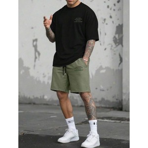 TIME HOLLOW Slogan Print T-Shirt & Shorts Set - Casual Comfort - 1 of 3