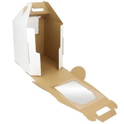 O'Creme Tall White/Kraft Cake-Carrier Box 10 Inch x 10 Inch x 12 Inch High with Window - Pack of 10
