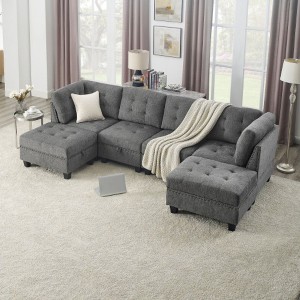 U shape Modular Sectional Sofa�DIY Combination�includes Two Single Chair �Two Corner and Two Ottoman�Grey Chenille - 1 of 4