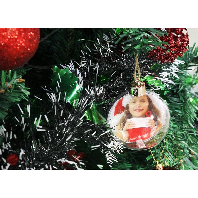 Juvale 4 Pack Clear Hanging Photo Ornament Balls for Christmas Tree Decorations, Holiday Decor, 2.75 x 4.7 in, 2 of 8