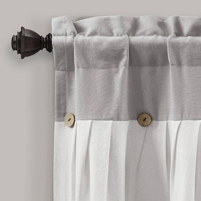 Gray and Off-White Linen Button Farmhouse Valance with Coconut Husk Buttons