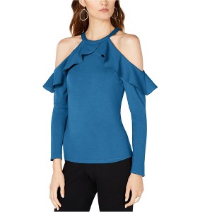 I.N.C International Concepts Womens Ruffle Cold Shoulder Blouse, Blue, X-Large - 1 of 1