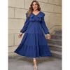 Plus Size Ruffle Maxi Dress for Women V Neck Long Sleeve Dress Casual Modest Fall Dresses Dark Blue 5XL - 2 of 4