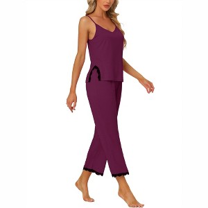 cheibear Women's Soft Cami Top and Capri Lace Trim Sleeveless Summer Pajama Set - 1 of 4